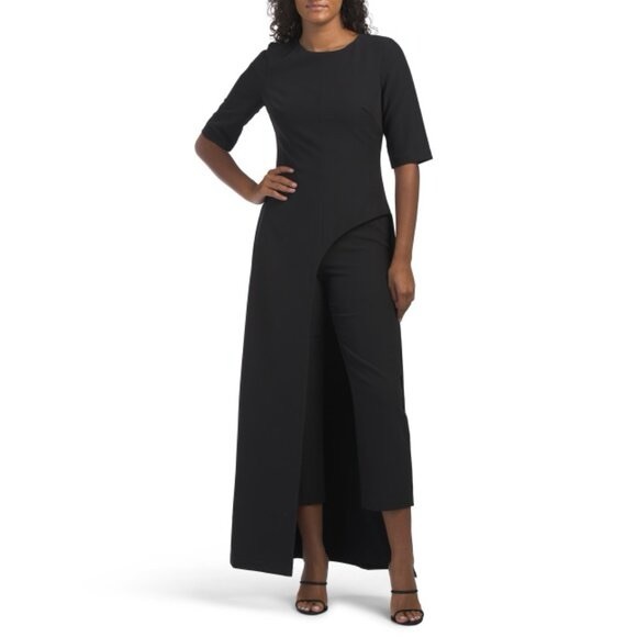Kay Unger NWT Davina Walk-Thru Jumpsuit | Black Crepe Evening One-Piece (4) - Picture 3 of 12